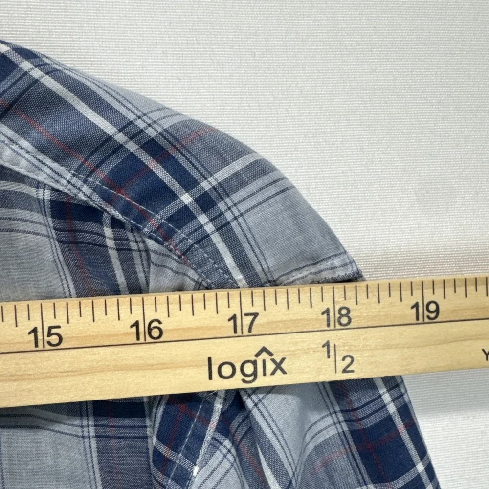 VTG Rare LEVIs Button Dress Shirt sz L Blue Madras Plaid 70 Light Korea Made - Picture 6 of 9